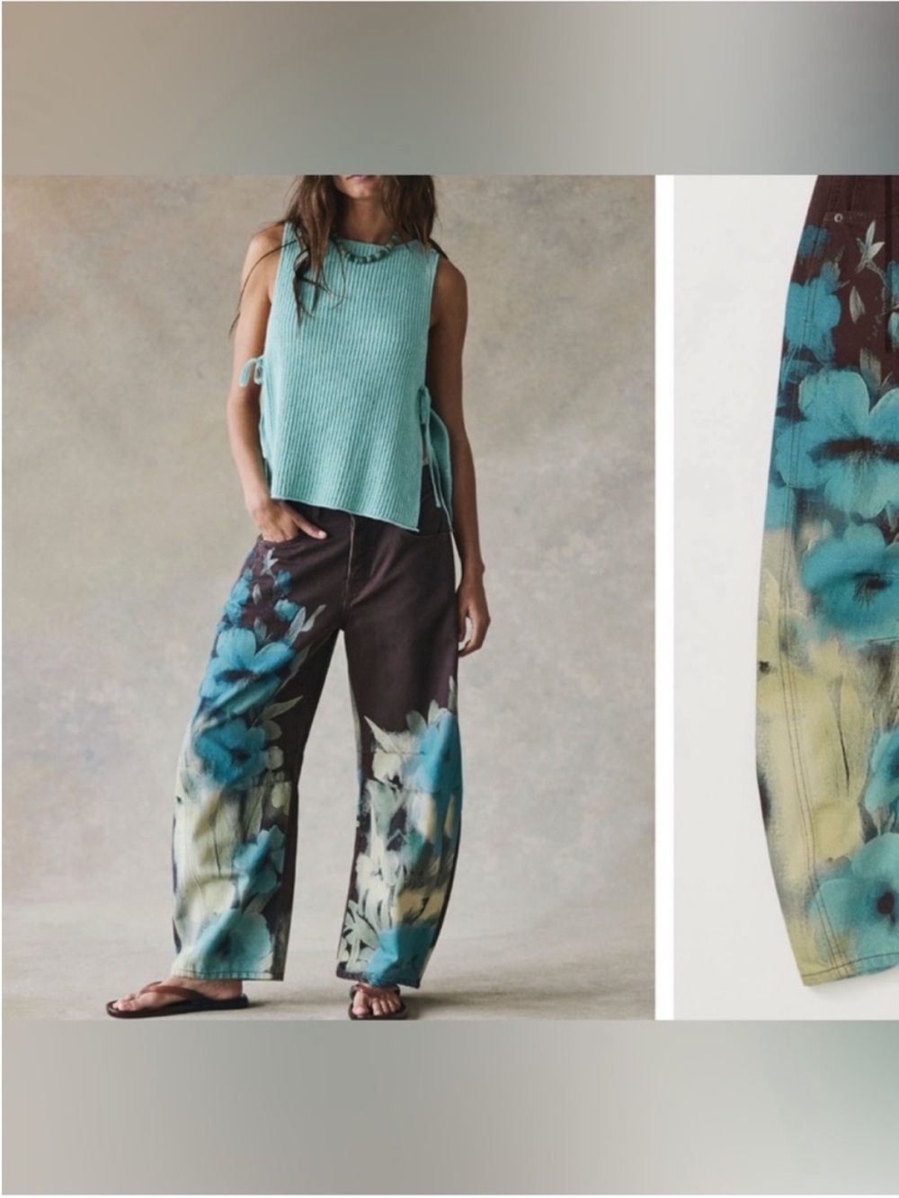 NWT Free People We The Free Good Luck Printed Barrel Jeans - Washed Floral - 29 - Picture 2 of 15